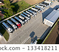 Fleet of trucks with tank trailers. 133418211