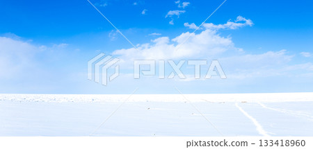 冬日晴朗的藍天下，北海道鄂霍次克海岸邊漂浮著一塊浮冰。 133418960