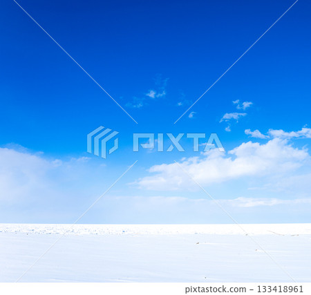 冬日晴朗的藍天下，北海道鄂霍次克海岸邊漂浮著一塊浮冰。 133418961