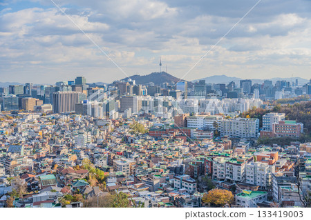 Seoul, South Korea - 21 Nov 2025 : View of downtown cityscape and Seoul tower in Seoul, South Korea 133419003