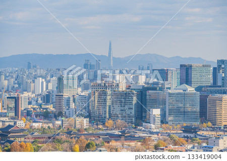 Seoul, South Korea - 21 Nov 2025 : View of downtown cityscape and Seoul tower in Seoul, South Korea 133419004