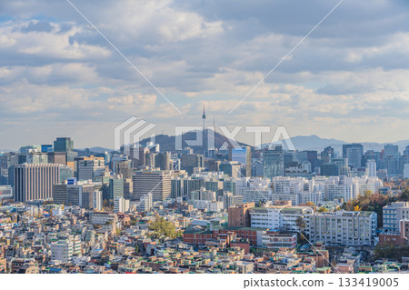 Seoul, South Korea - 21 Nov 2025 : View of downtown cityscape and Seoul tower in Seoul, South Korea 133419005