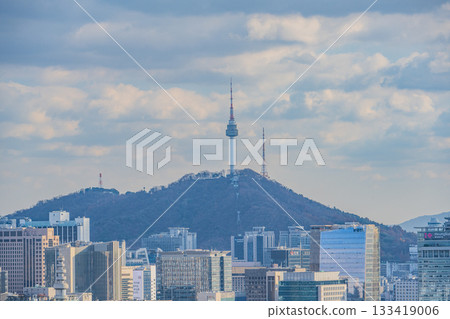 Seoul, South Korea - 21 Nov 2025 : View of downtown cityscape and Seoul tower in Seoul, South Korea 133419006
