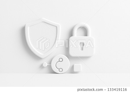 White clay 3D cybersecurity image (shield and key) White clay 3D cybersecurity image (shield and key) 133419116