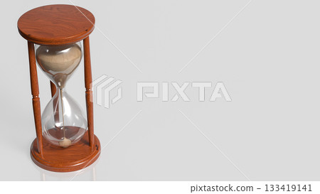 Classic Wooden Hourglass with Flowing Sand 3d render. Classic Wooden Hourglass with Flowing Sand 3d render. 133419141