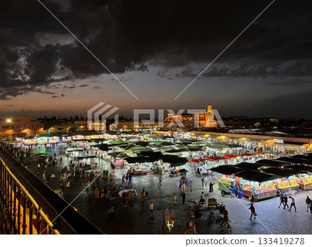 Panoramic view of Jemaa el-Fna Square in Marrakech, Morocco at night (night view) 133419278