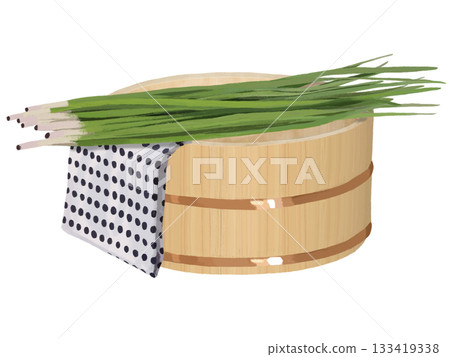 A tub, a towel, and iris bath 133419338