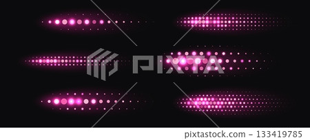 Pink halftone shapes, glowing dynamic elements made from sparkling dots. Pink halftone shapes, glowing dynamic elements made from sparkling dots. 133419785