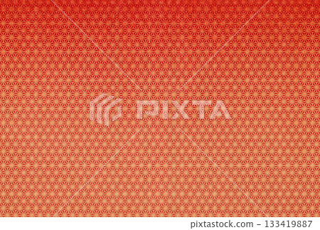 Background image 1 with a gradation of a gold hemp leaf pattern on red fabric 133419887