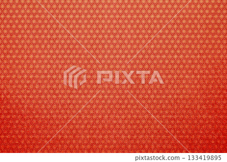 Background image 9 with a gradient of gold hemp leaf pattern on red fabric 133419895