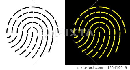 Dashed Line Fingerprint Scan Symbol: Digital Security and Biometric Identity Icon. 133419949