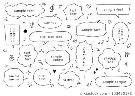 Hand-drawn speech bubble illustration vector material set doodle decoration enclosure frame dialogue line manga 133420178