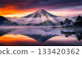 Mt. Fuji reflected on the lake surface - AI generated 133420362