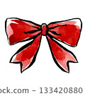 Red ribbon drawn with brush pen and transparent watercolor 133420880
