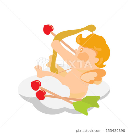 邱比特騎在雲上射出愛情之箭的插圖 133420898