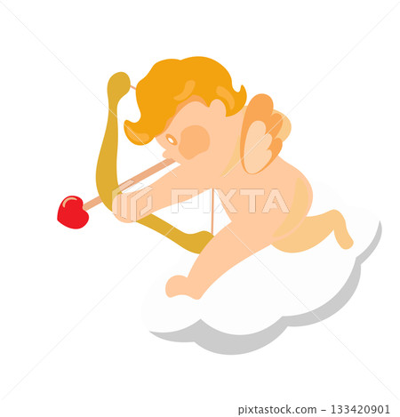 一幅邱比特從雲端之上瞄準射出愛情之箭的插圖 133420901