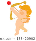 Illustration of Cupid posing to shoot an arrow of love upwards 133420902
