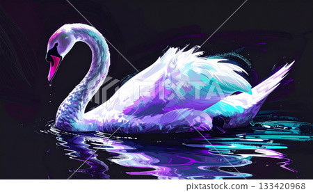 霓虹色美麗天鵝插畫背景 133420968