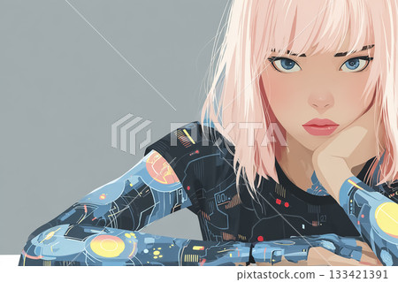 Emi系列:眼神犀利的賽博少女肖像(AI角色) Emi系列:眼神犀利的賽博少女肖像(AI角色) 133421391