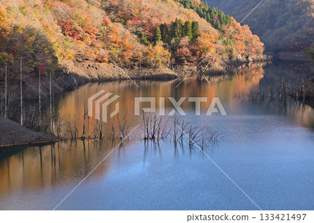 Autumn leaves mountains and lakes 133421497