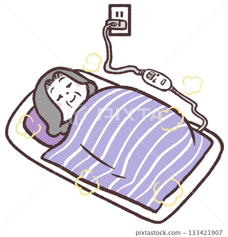 Illustration of a senior woman sleeping with an electric blanket Illustration of a senior woman sleeping with an electric blanket 133421907