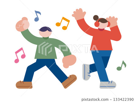 一對情侶一邊聽音樂一邊唱歌的插圖 133422390