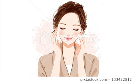 一位身穿浴袍的女士正在進行皮膚護理 133422812