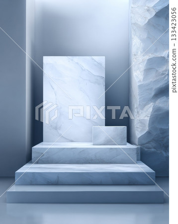 Sleek modern frames are positioned on a matte surface, offering ample clean space for visual merchandising and product promotion. 133423056