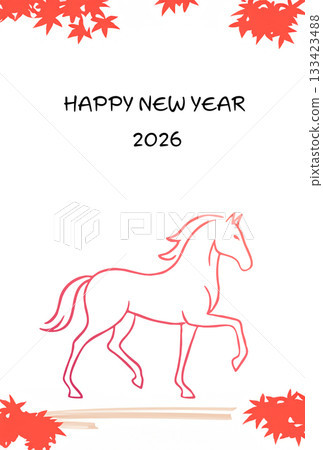 2026年可愛馬新年賀卡模板 133423488