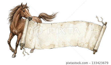 Horse with scroll 133423679