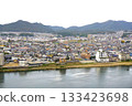 The Kiso River and the city of Kakamigahara, Gifu Prefecture, as seen from the Inuyama Castle tower 133423698