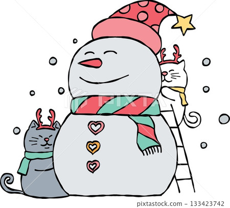 christmas Two cute cats building a festive snowman. 133423742