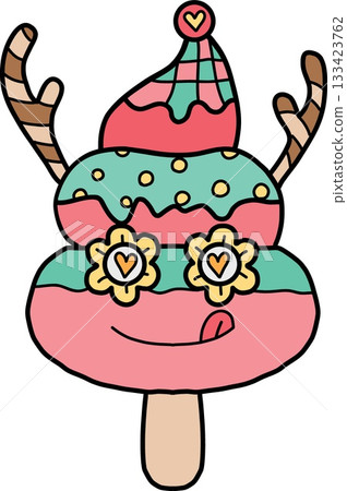 christmas Colorful cartoon ice cream with playful patterns and decorations 133423762