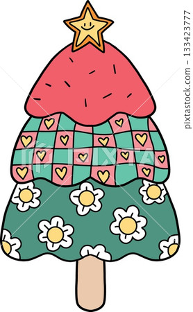 groovy christmas Colorful ice cream Christmas tree with playful patterns and a star on top. 133423777