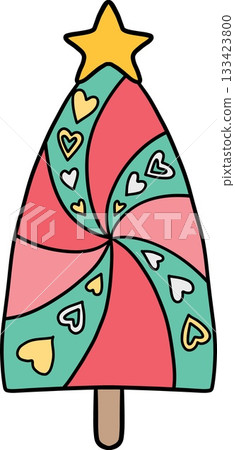 christmas Colorful ice cream cone shaped like a Christmas tree with hearts. christmas Colorful ice cream cone shaped like a Christmas tree with hearts. 133423800