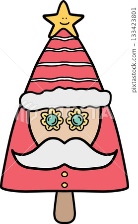 christmas Santa-themed popsicle with a star on top and decorative eyes. christmas Santa-themed popsicle with a star on top and decorative eyes. 133423801