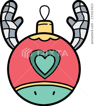 christmas ball Festive ornament with antlers and a heart design. 133423823