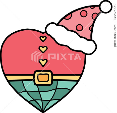 christmas Heart-shaped design with Santa hat and festive colors. christmas Heart-shaped design with Santa hat and festive colors. 133423830