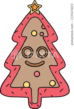 christmas Gingerbread Christmas tree illustration with smiley face. 133423833