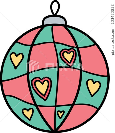 christmas ball Colorful ornament with hearts, perfect for festive decor. 133423838
