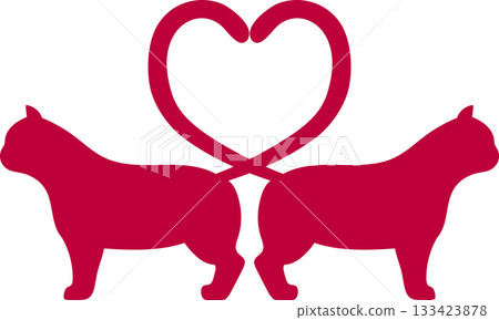 Isolated red cats with crossing tails forming a heart shape, cute romantic animal illustration. vector graphic on transparent background no people. symbol for love, valentines concept. 133423878