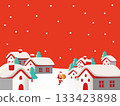 Santa carrying presents, snow-covered houses and trees, Christmas night scenery Santa carrying presents, snow-covered houses and trees, Christmas night scenery 133423898