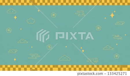 一幅簡潔的日式背景插圖,以寧靜的綠色和金色為主色調。 一幅簡潔的日式背景插圖,以寧靜的綠色和金色為主色調。 133425271