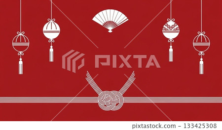An elegant and gorgeous Japanese-style celebration background with balls and fans on a red background An elegant and gorgeous Japanese-style celebration background with balls and fans on a red background 133425308