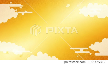 A luxurious Japanese-style gold background with a cloud pattern and golden light spreading A luxurious Japanese-style gold background with a cloud pattern and golden light spreading 133425312