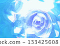 A cool, bright, and clean blue-purple abstract illustration-style retouched and color-processed image with a rose flower motif. 133425608