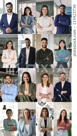 Vertical collage of multinational young and mature businesspeople Vertical collage of multinational young and mature businesspeople 133425736