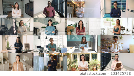 Different race and age people posing for camera Different race and age people posing for camera 133425738