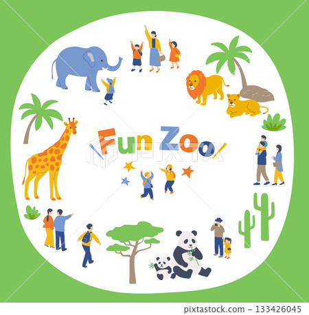 Animals and People: Circular Zoo Composition 133426045