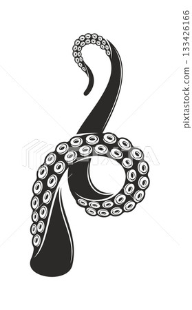 Octopus tentacle tattoo of kraken squid or cthulhu monster and cuttlefish, isolated vector. Cartoon octopus tentacle or underwater giant creature leg or aquatic kraken arm hand for tattoo art design 133426166